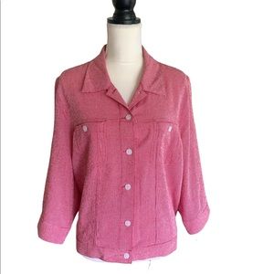 Christopher & Banks Red Gingham Button Jacket 3/4 Sleeve  XL